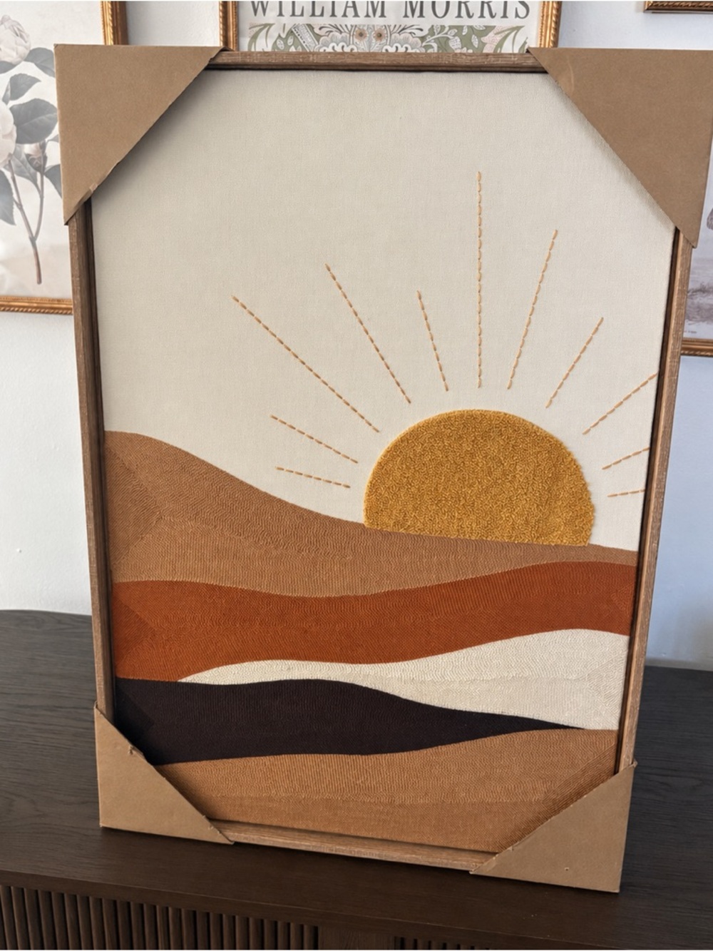 BP Home Woven Embroidery Wall Art Warm Mountain Sunset Landscape 18”x26 No Tags